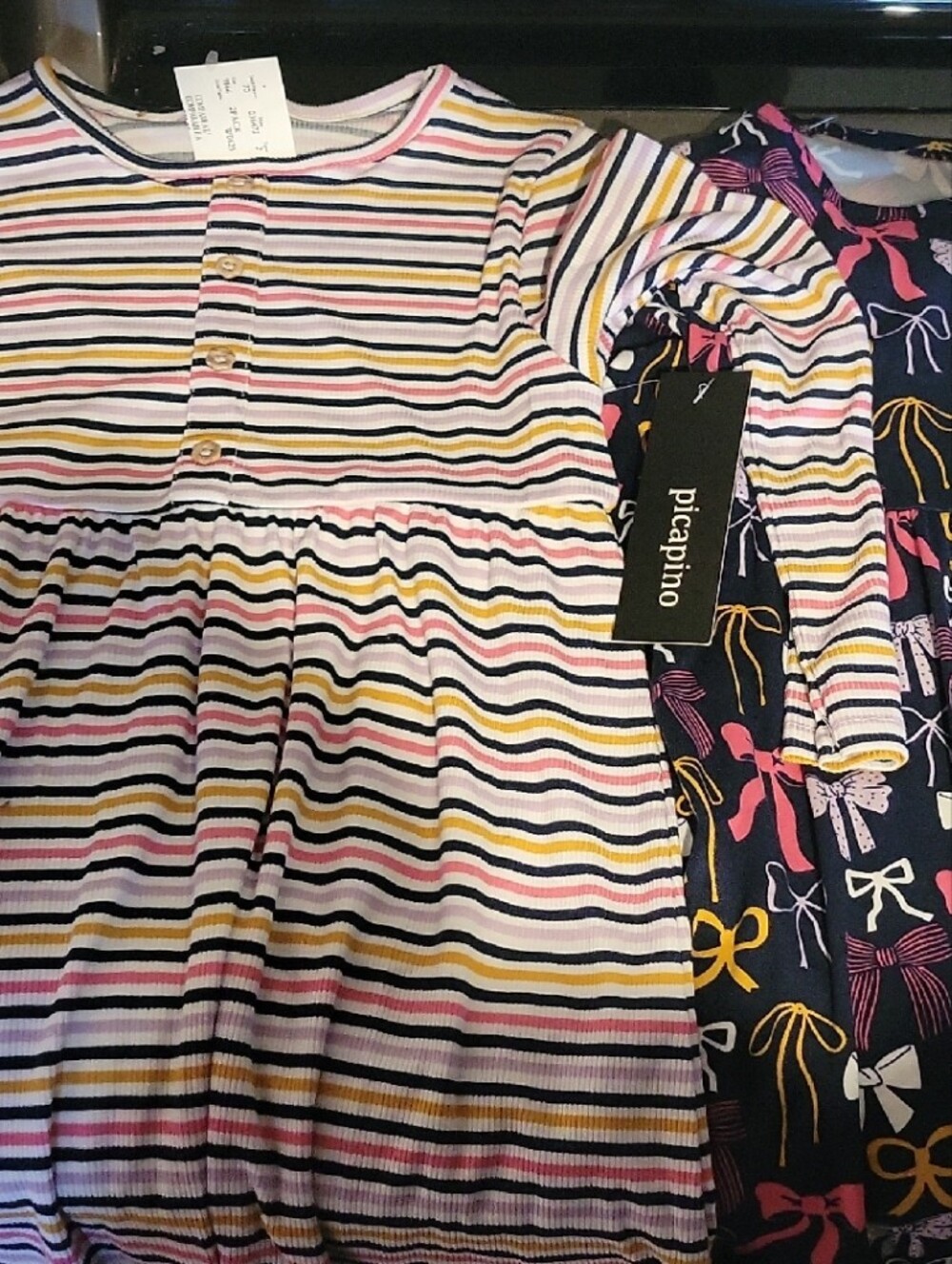 NWT Picapino Girls Set of 2 Long Sleeve Multicolor Dresses - Size 7